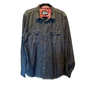 Drill Men’s Long Sleeve Button Spade Snap Shirt Size Large